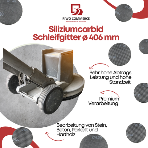 20 Stück Schleifgitter für Schleifmaschinen-Einscheibenmaschinen mit Ø 406 mm Treibteller. Doppelseitig verwendbar Siliziumkarbid Gitterschleifscheiben, ideal für Holz und Beton