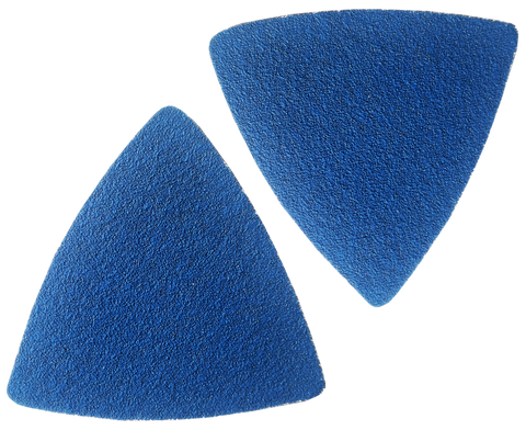 Zirkonkorund Klett-Schleifdreiecke, 82x82x82 mm, speziell für Deltaschleifer. Hochwertiges Schleifmittel für präzise Detail- und Kantenbearbeitung bei Holz- und Metallprojekten.