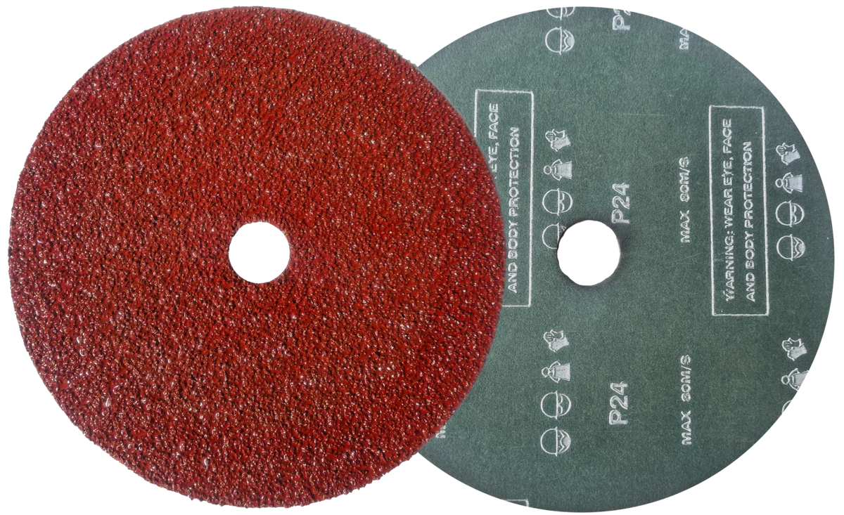 Korund Aluminiumoxid Fiberschleifscheibe, Ø 115 mm, für Winkelschleifer und Trennschleifer. Hochleistungs-Schleifscheibe für präzise und effiziente Materialbearbeitung.