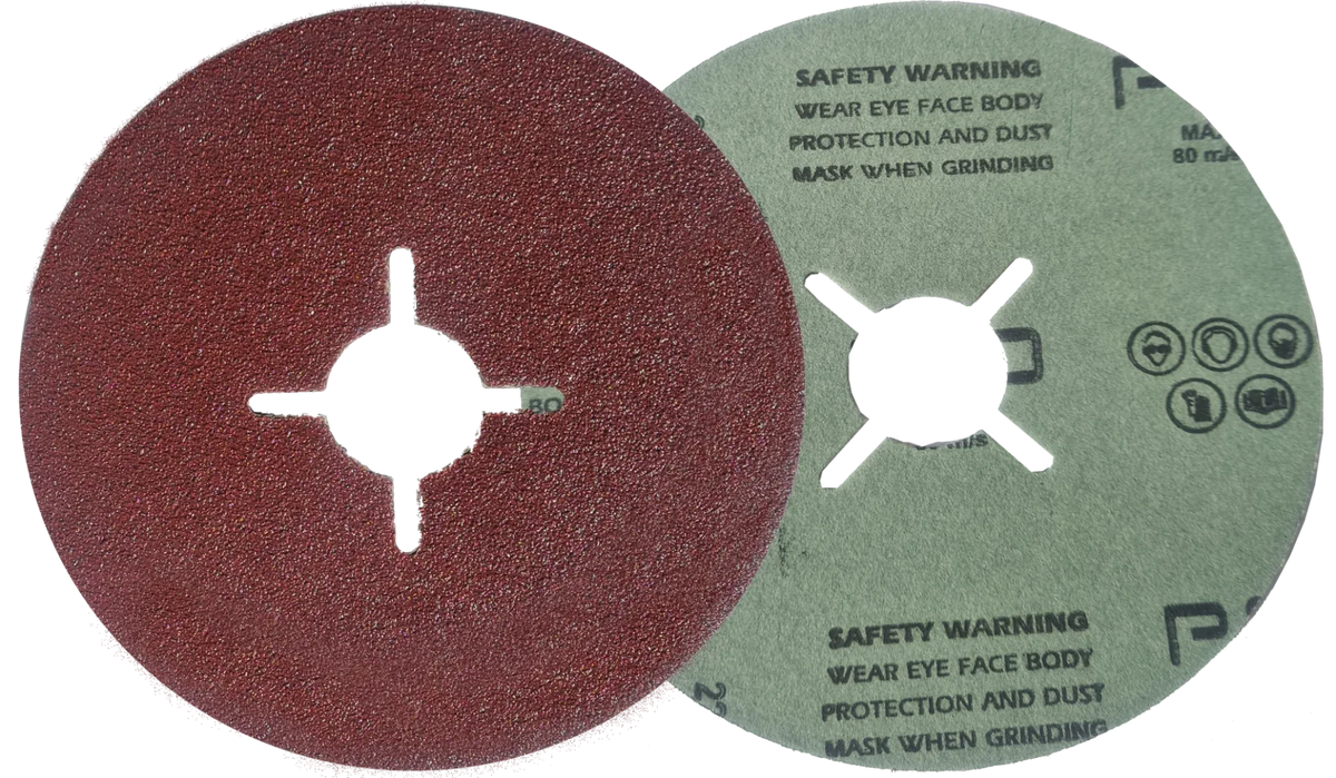 Korund Aluminiumoxid Fiberschleifscheibe, Ø 115 mm, für Winkelschleifer und Trennschleifer. Hochleistungs-Schleifscheibe für präzise und effiziente Materialbearbeitung.
