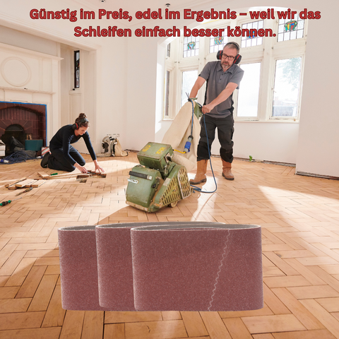 Korund Aluminiumoxid Gewebe-Schleifband, 200 x 750 mm, ideal für Bodenschleifmaschinen. Hochwertiges Schleifmittel für präzise Holz- und Metallbearbeitung.