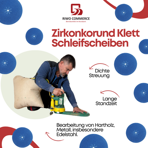 Zirkonkorund Klett-Schleifscheiben, Ø 150 mm und Ø 180 mm, ideal für präzise Schleifarbeiten. Hochwertiges Schleifmittel für die Bearbeitung von Holz und Metall.