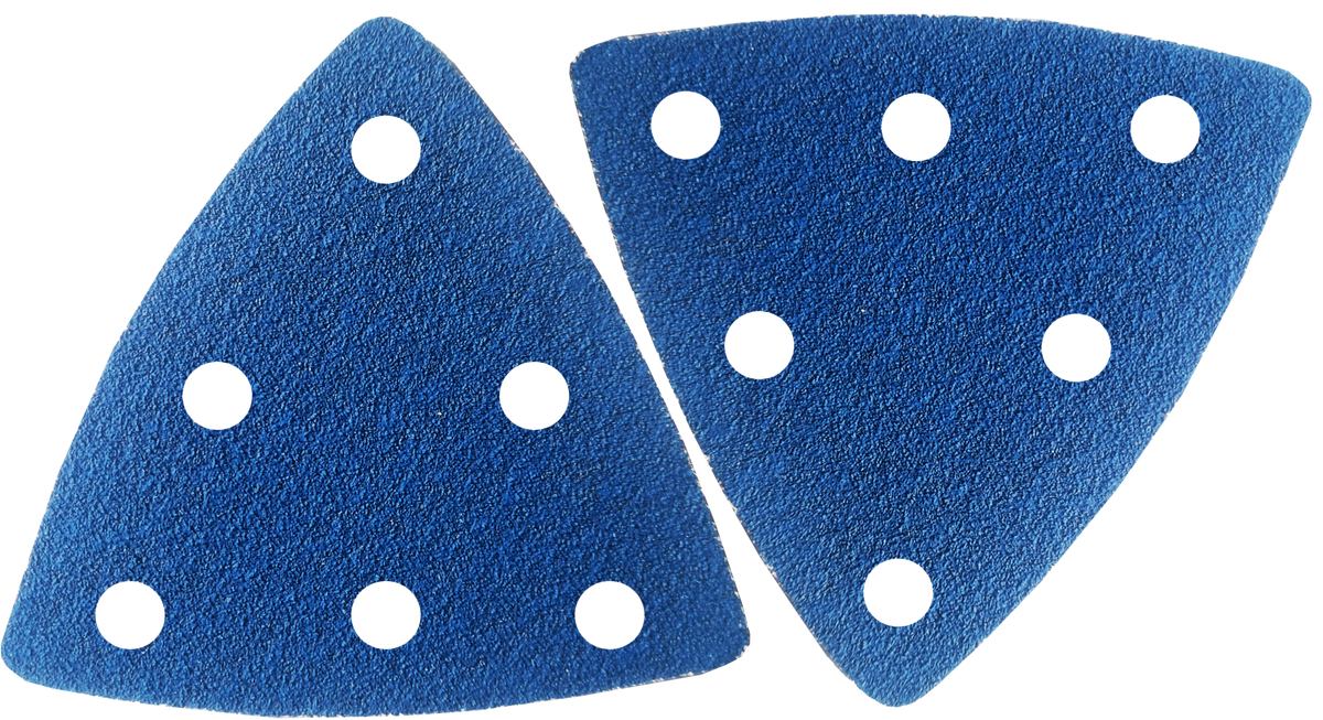 Zirkonkorund Klett-Schleifdreiecke, 93x93x93 mm, speziell für Deltaschleifer. Hochwertiges Schleifmittel für präzise Detail- und Kantenbearbeitung bei Holz- und Metallprojekten.