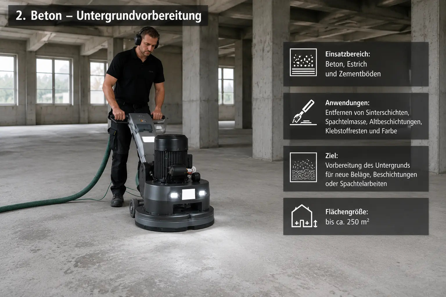 Dreischeiben-Bodenschleifmaschine bei Beton- und Estrichvorbereitung