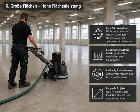 Dreischeiben-Bodenschleifmaschine auf großer Gewerbefläche