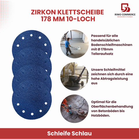 178 mm 10-Loch Klett Schleifscheibe für effizientes Schleifen von Holz-, Beton- und Steinböden