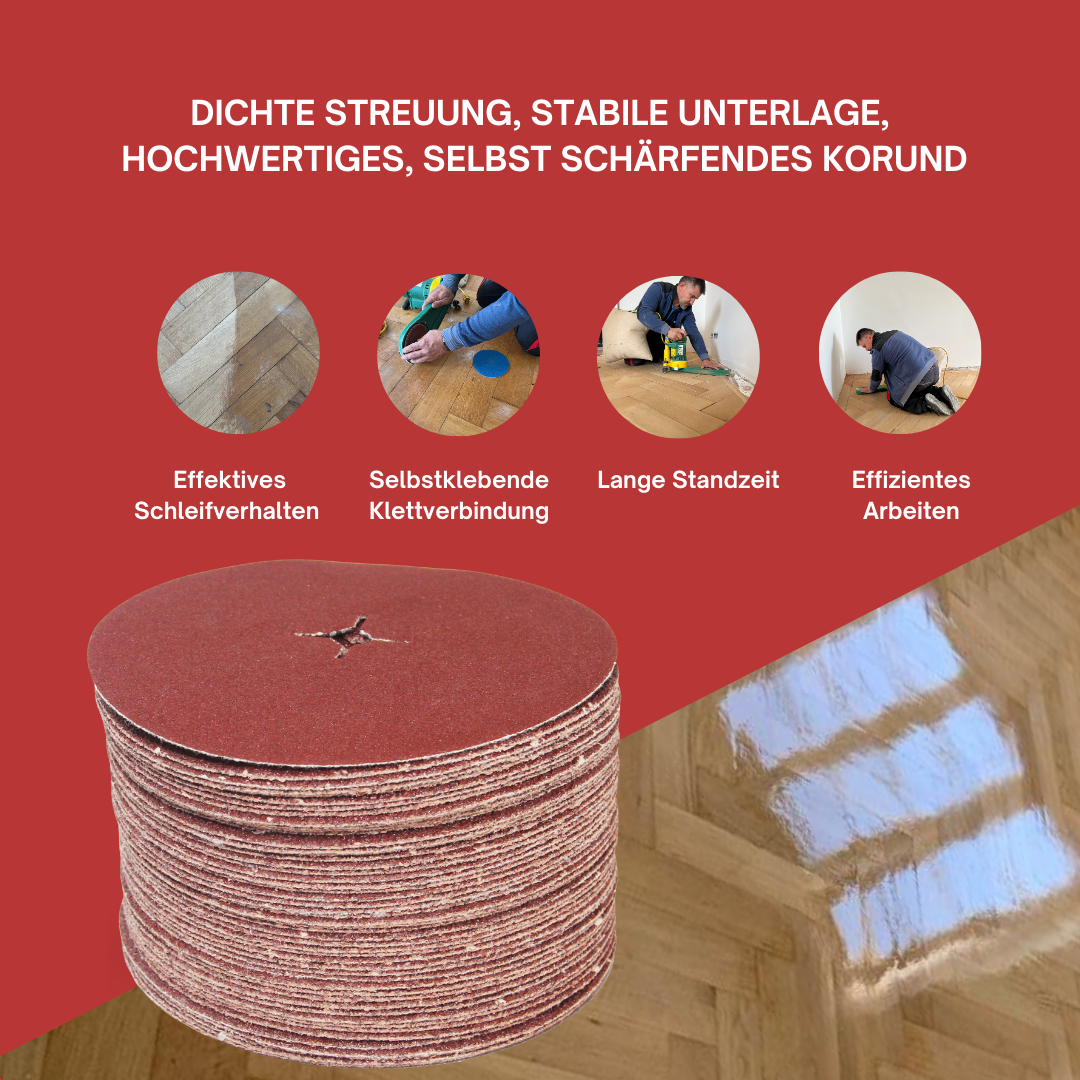 Korund Aluminiumoxid Klett-Schleifscheiben, Ø 150 mm und Ø 180 mm, ideal für präzise Schleifarbeiten. Hochwertiges Schleifmittel für Holz- und Metallbearbeitung.