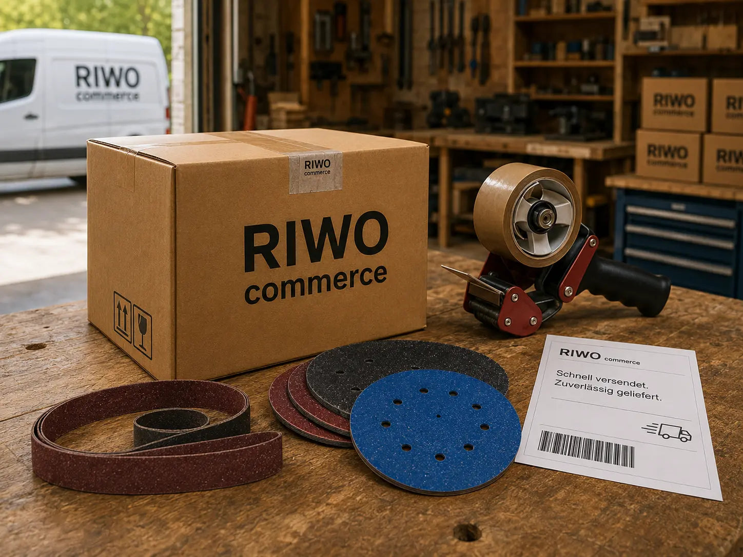 Professionelle Schleifmittel für Bodenleger, werden sorgfältig verpackt und schnell versendet, um Ausfallzeiten auf Baustellen zu minimieren.