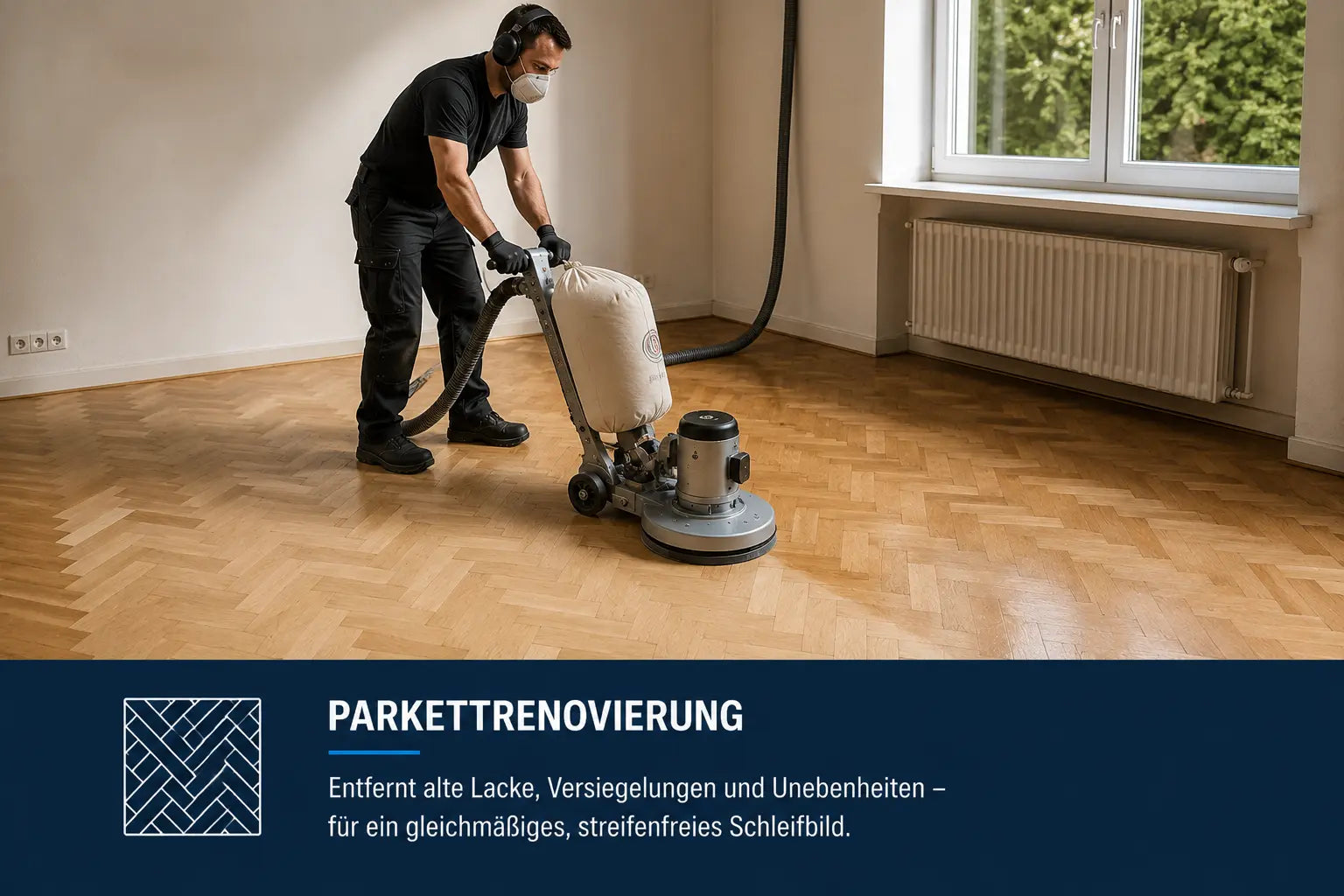Professionelle Parkettrenovierung mit Zirkon Klettschleifscheibe. Entfernt alte Lacke, Versiegelungen und Unebenheiten für ein gleichmäßiges Schleifbild.